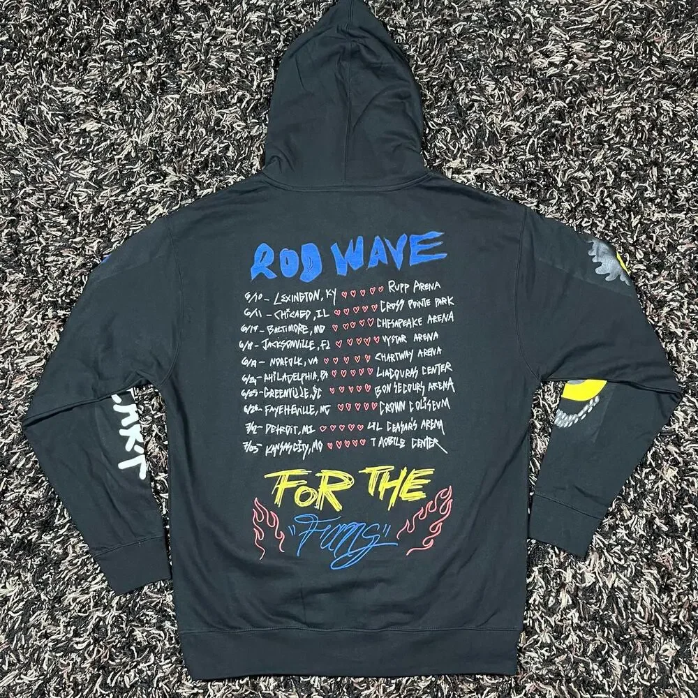 Rod Wave Soul Fly For‎ the Fans Black pullover Hoodie Mens Sz L New